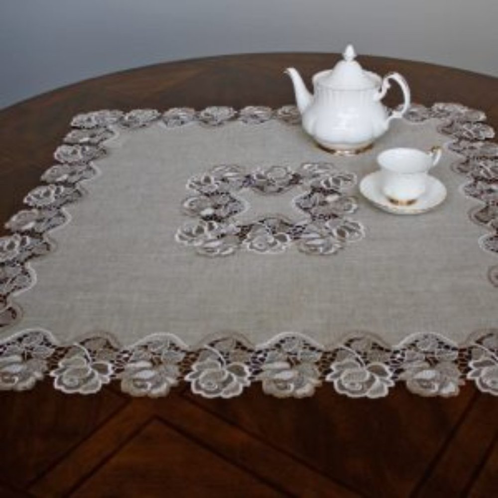 Tablecloth Taupe Linen Rose (36x36 Square) NEW